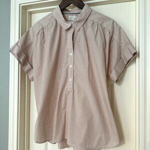 EUC J.Crew Short-Sleeve Popover - Tan/White Stripe